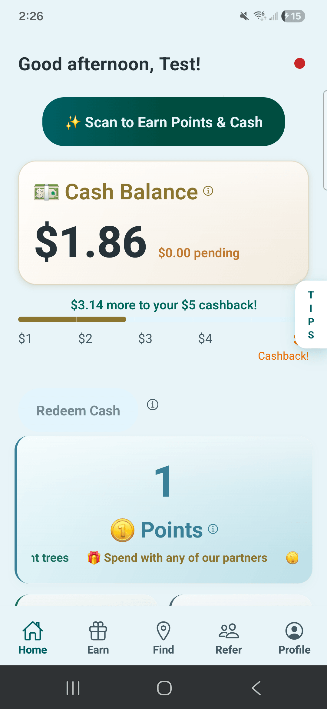 ScanCent user dashboard screen